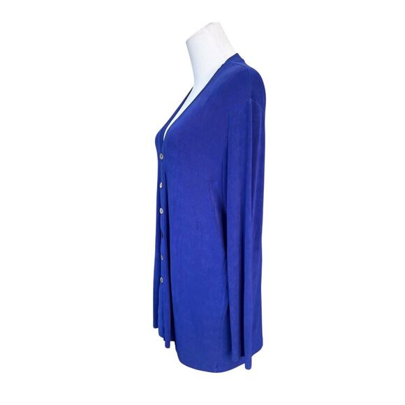 Chico's Royal Blue Mother of Pearl Button Up Long Cardigan sz 2 Large (12-14) - Picture 2 of 9